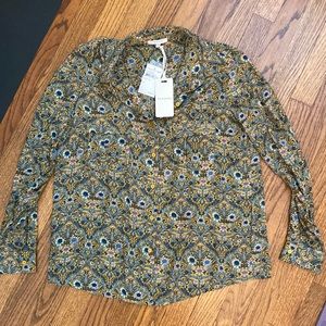 Pleione Retro Floral Button Up Blouse